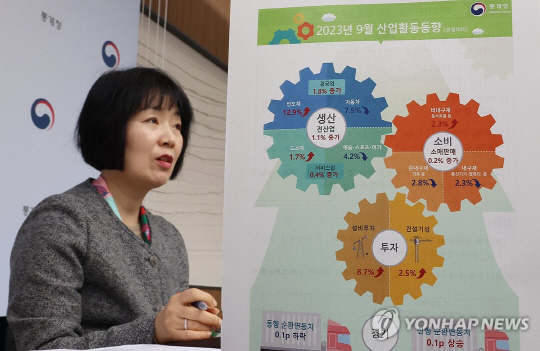 김보경 통계청 경제동향통계심의관이 31일 세종시 정부세종청사에서 9월 산업활동동향을 발표하고 있다. 연합뉴스